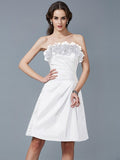 Sheath/Column Strapless Sleeveless Hand-Made Flower Short Taffeta Bridesmaid Dresses TPP0005868