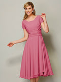 Sheath/Column Bateau Short Sleeves Ruffles Short Chiffon Bridesmaid Dresses TPP0005029