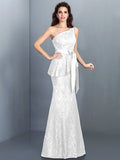 Trumpet/Mermaid One-Shoulder Lace Sleeveless Long Lace Bridesmaid Dresses TPP0005307