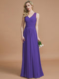 A-Line/Princess V-neck Chiffon Floor-Length Sleeveless Bridesmaid Dresses TPP0005466