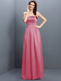 Sheath/Column Strapless Sleeveless Long Satin Bridesmaid Dresses TPP0005853