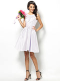 A-Line/Princess Bateau Pleats Sleeveless Short Taffeta Bridesmaid Dresses TPP0005452