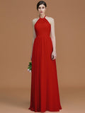 A-Line/Princess Halter Sleeveless Floor-Length Ruched Chiffon Bridesmaid Dresses TPP0005663