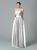 A-Line/Princess Sweetheart Ruffles Sleeveless Long Net Bridesmaid Dresses TPP0005472