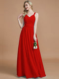 A-Line/Princess V-neck Chiffon Floor-Length Sleeveless Bridesmaid Dresses TPP0005020