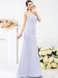 Sheath/Column Straps Sleeveless Long Satin Bridesmaid Dresses TPP0005554