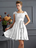 A-Line/Princess Scoop Short Sleeves Lace Short Chiffon Bridesmaid Dresses TPP0005086