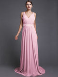 A-Line/Princess V-neck Sleeveless Long Ruffles Chiffon Bridesmaid Dresses TPP0005515