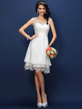 A-Line/Princess V-neck Lace Sleeveless Short Bridesmaid Dresses TPP0005236