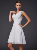 A-Line/Princess V-neck Sleeveless Pleats Short Chiffon Bridesmaid Dresses TPP0005099