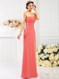 Sheath/Column Strapless Hand-Made Flower Sleeveless Long Chiffon Bridesmaid Dresses TPP0005753