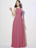 A-Line/Princess Bateau Sleeveless Pleats Long Chiffon Bridesmaid Dresses TPP0005088