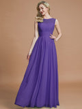 A-Line/Princess Scoop Sleeveless Floor-Length Chiffon Bridesmaid Dresses TPP0005421