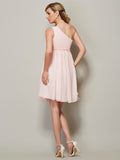 A-Line/Princess One-Shoulder Sleeveless Sash/Ribbon/Belt Short Chiffon Bridesmaid Dresses TPP0005335