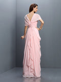 A-Line/Princess Sweetheart Pleats Short Sleeves Long Chiffon Bridesmaid Dresses TPP0005228