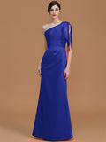 Trumpet/Mermaid One-Shoulder Sleeveless Floor-Length Ruched Satin Bridesmaid Dresses TPP0005353