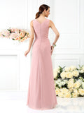 Sheath/Column V-neck Pleats Sleeveless Long Chiffon Bridesmaid Dresses TPP0005028