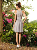 A-Line/Princess Scoop Hand-Made Flower Sleeveless Short Chiffon Bridesmaid Dresses TPP0005194