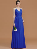 A-Line/Princess Spaghetti Straps Sleeveless Floor-Length Ruched Chiffon Bridesmaid Dresses TPP0005507