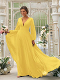 A-Line/Princess Chiffon Ruffles V-neck Long Sleeves Sweep/Brush Train Bridesmaid Dresses TPP0004894