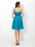 A-Line/Princess One-Shoulder Sash/Ribbon/Belt Sleeveless Short Silk like Satin Bridesmaid Dresses TPP0005708