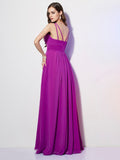 Sheath/Column Spaghetti Straps Sleeveless Pleats Long Chiffon Bridesmaid Dresses TPP0005447