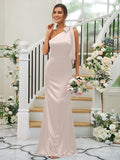 Sheath/Column Silk like Satin Bowknot One-Shoulder Sleeveless Floor-Length Bridesmaid Dresses TPP0004917