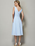 A-Line/Princess V-neck Sleeveless Pleats Short Chiffon Bridesmaid Dresses TPP0005087