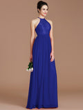 A-Line/Princess Halter Sleeveless Lace Floor-Length Chiffon Bridesmaid Dresses TPP0005320