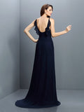 A-Line/Princess Spaghetti Straps Pleats Sleeveless Long Chiffon Bridesmaid Dresses TPP0005548