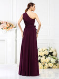 A-Line/Princess One-Shoulder Sash/Ribbon/Belt Sleeveless Long Chiffon Bridesmaid Dresses TPP0005345