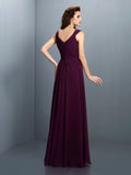 A-Line/Princess V-neck Beading Pleats Sleeveless Long Chiffon Bridesmaid Dresses TPP0005270