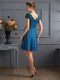 A-Line/Princess Scoop Short Sleeves Lace Short Chiffon Bridesmaid Dresses TPP0005086