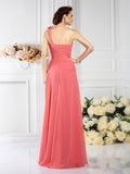 A-Line/Princess One-Shoulder Pleats Sleeveless Long Chiffon Bridesmaid Dresses TPP0005496