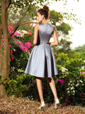 A-Line/Princess V-neck Ruched Sleeveless Short Satin Bridesmaid Dresses TPP0005404