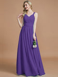 A-Line/Princess V-neck Chiffon Floor-Length Sleeveless Bridesmaid Dresses TPP0005020