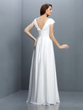 A-Line/Princess V-neck Pleats Short Sleeves Long Chiffon Bridesmaid Dresses TPP0005256