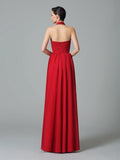 A-Line/Princess Halter Ruffles Sleeveless Long Chiffon Bridesmaid Dresses TPP0005403