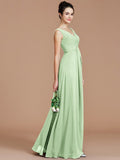 A-Line/Princess V-neck Sleeveless Ruched Floor-Length Chiffon Bridesmaid Dresses TPP0005504