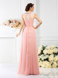 A-Line/Princess Bateau Beading Sleeveless Long Chiffon Bridesmaid Dresses TPP0005545