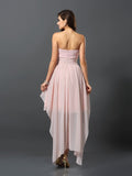 A-Line/Princess Sweetheart Pleats Sleeveless High Low Chiffon Bridesmaid Dresses TPP0005031