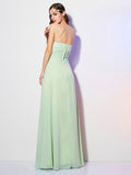 A-Line/Princess Strapless Sleeveless Pleats Long Chiffon Bridesmaid Dresses TPP0005257