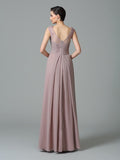 A-Line/Princess Scoop Ruched Sleeveless Long Chiffon Bridesmaid Dresses TPP0005442