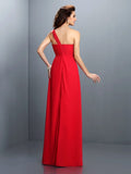 A-Line/Princess One-Shoulder Hand-Made Flower Pleats Sleeveless Long Chiffon Bridesmaid Dresses TPP0005399