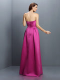 Sheath/Column Strapless Sleeveless Long Satin Bridesmaid Dresses TPP0005853