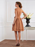 Sheath/Column High Neck Sleeveless Sash/Ribbon/Belt Short Chiffon Bridesmaid Dresses TPP0005092