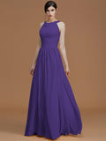 A-Line/Princess Halter Sleeveless Floor-Length Ruched Chiffon Bridesmaid Dresses TPP0005325