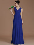 A-Line/Princess V-neck Sleeveless Ruched Floor-Length Chiffon Bridesmaid Dresses TPP0005037