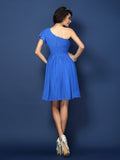 A-Line/Princess One-Shoulder Pleats Sleeveless Short Chiffon Bridesmaid Dresses TPP0005585