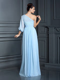 Sheath/Column One-Shoulder 3/4 Sleeves Long Chiffon Bridesmaid Dresses TPP0005047